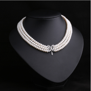 出口天然珍珠S925純銀鋯石微鑲項鍊